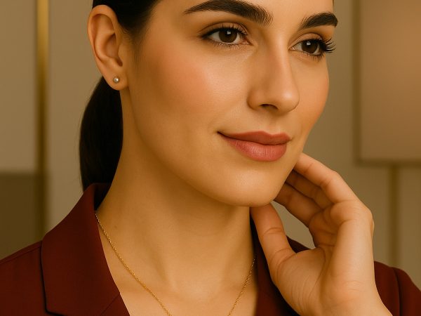 گردنبند طلا ۱۸ عیار مدل خطی نگین‌دار