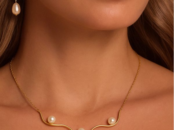 گردنبند طلا ۱۸ عیار مدل موج مروارید