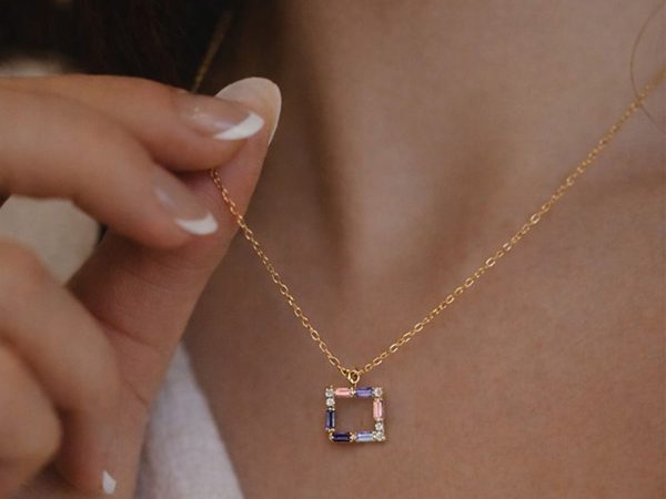 گردنبند طلا ۱۸ عیار مدل قاب رنگین